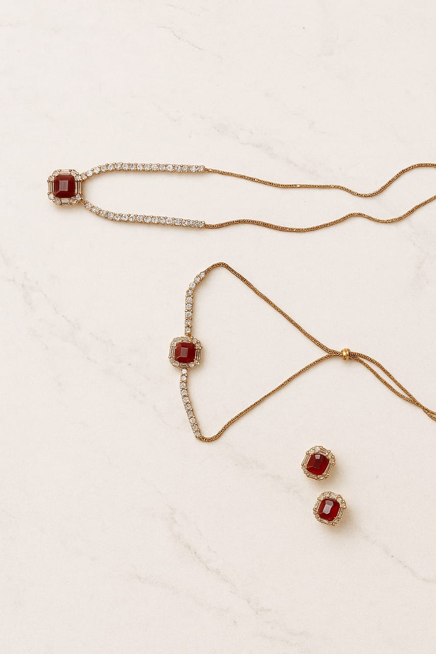 Red stone set (neckless, bracelet, earrings(stainless steel)