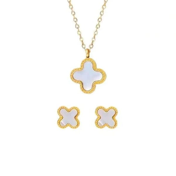 Four leaf clover 2 sided pended with ear studs (white) 2 pec set .