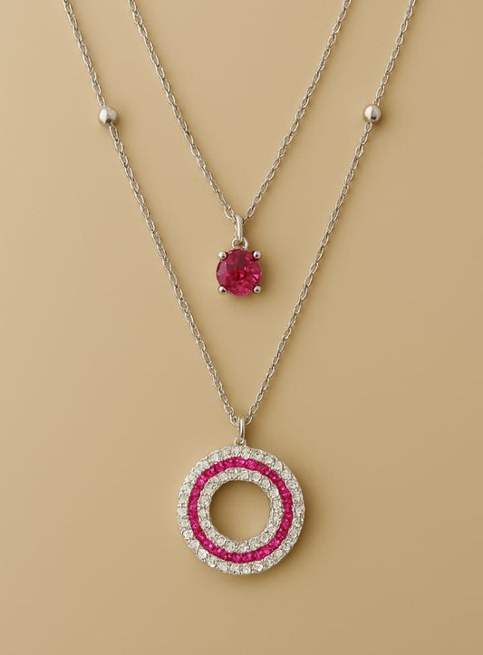 Dual layer ruby charm necklace (stainless steel )