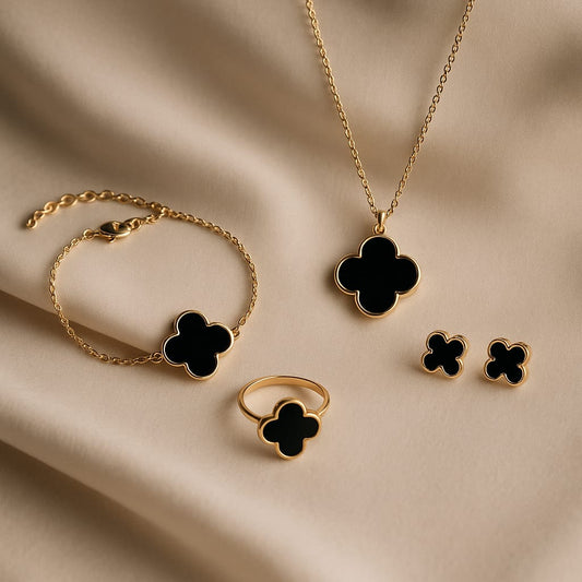 black clover set (adjustable ring, neckless, earrings, bracelet
