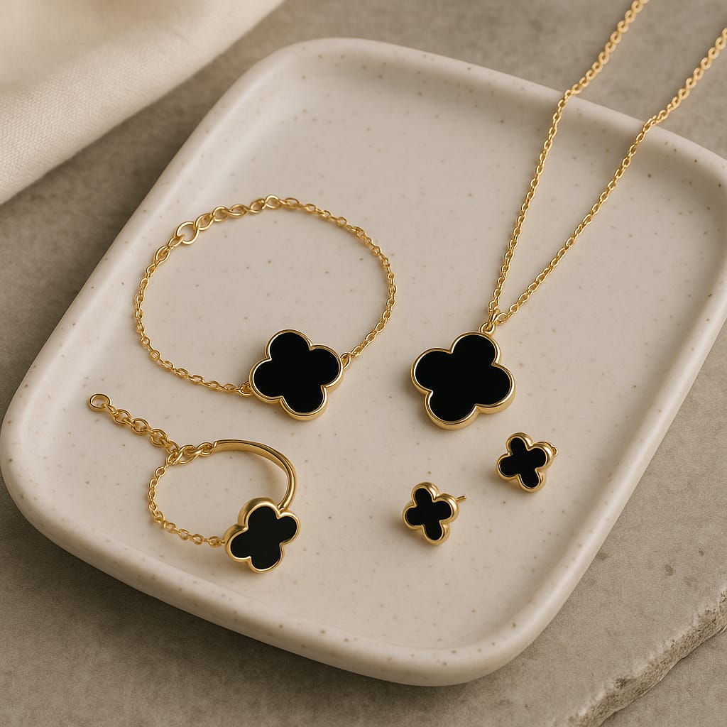 black clover set (adjustable ring, neckless, earrings, bracelet