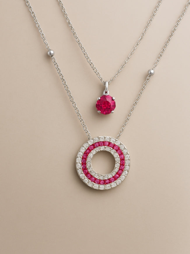 Dual layer ruby charm necklace (stainless steel )