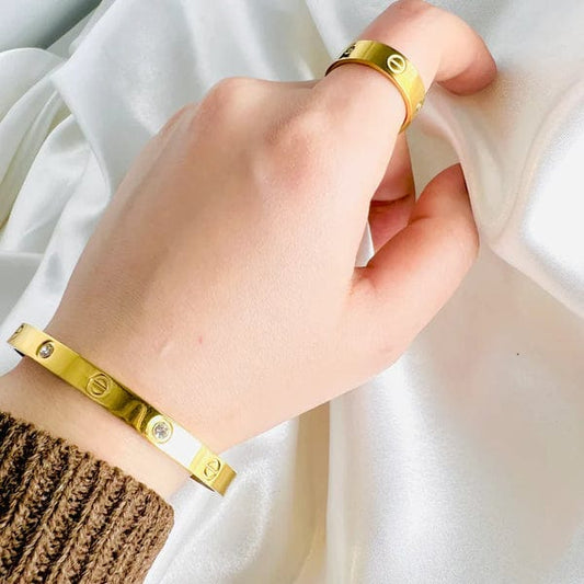 Cartier Diamond Love Bracelet And Ring Set.